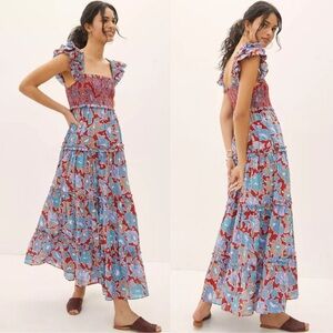 Anthropologie Love the Label Bouquet Smocked cotton Maxi Dress